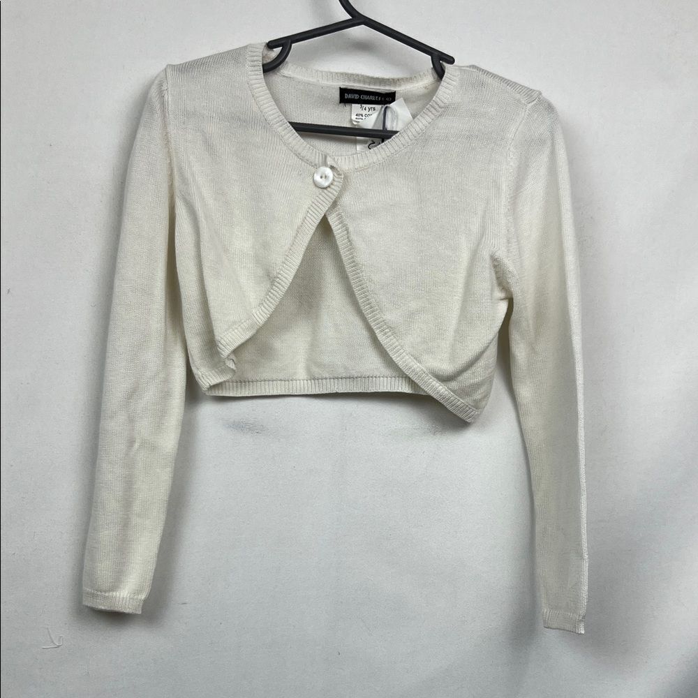 David Charles White cotton blend bolero cardigan sweater Size 3-4 NWT